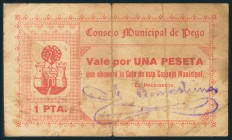 PEGO (ALICANTE). 1 Peseta. Agosto 1937. (González: 4123). BC.