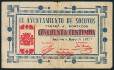 SOCOVOS (ALBACETE). 25 Céntimos. Mayo 1937. (González: 4880). Muy raro. MBC-.