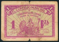 TABERNES DE VALLDIGNA (VALENCIA). 1 Peseta. 1937. Serie A. (González: 4945). BC.