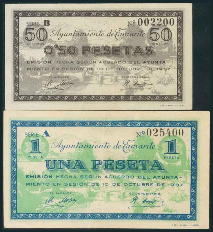 TAMARITE (HUESCA). 50 Céntimos y 1 Peseta. 10 de Octubre de 1937. Serie A y B, r...