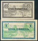 TAMARITE (HUESCA). 50 Céntimos y 1 Peseta. 10 de Octubre de 1937. Serie A y B, respectivamente. (González: 4973/74). EBC.