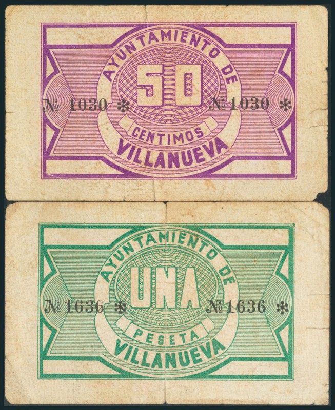 VILLANUEVA (MURCIA). 50 Céntimos y 1 Peseta. 18 de Julio de 1937. (González: 559...