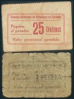 VILLANUEVA DE CORDOBA (CORDOBA). 25 Céntimos y 1 Peseta. (1938ca). (González: 5634, 5636). MBC/RC.
