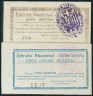 POBLA DE SEGUR (LERIDA). 5 Pesetas y 10 Pesetas. 7 de Abril de 1937. Emisión Militar del Ejército Nacional. (González: 5934/35). Inusuales. SC.