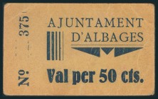 ALBAGES (LERIDA). 50 Céntimos. (1937ca). (González: 6093). Muy raro. MBC.