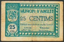 ANGLES (GERONA). 25 Céntimos. 22 de Junio de 1937. (González: 6289). MBC.