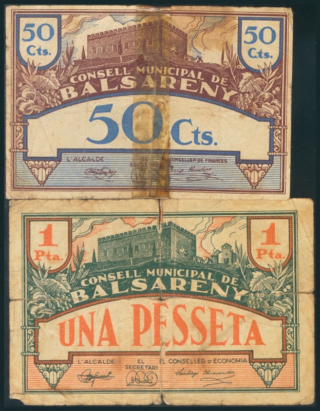 BALSARENY (BARCELONA). 50 Céntimos y 1 Peseta. (1938ca). (González: 6495/96). El...