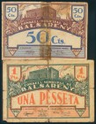 BALSARENY (BARCELONA). 50 Céntimos y 1 Peseta. (1938ca). (González: 6495/96). El billete de 50 cts con cinta adhesiva. RC.