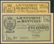 BANYOLES (GERONA). 25 Céntimos y 1 Peseta. 17 de Agosto de 1937. Series A y B. (González: 6506/07). EBC/MBC.