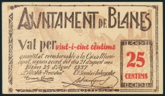BLANES (GERONA). 25 Céntimos. 25 de Agosto de 1937. (González: 7106). EBC.