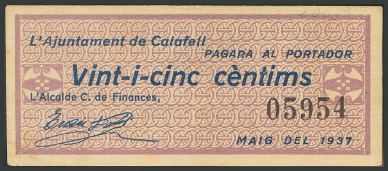 CALAFELL (TARRAGONA). 25 Céntimos. Mayo 1937. (González: 7270). EBC.