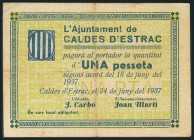 CALDES D´ESTRAC (BARCELONA). 1 Peseta. 24 de Junio de 1938. (González: 7275). MBC.