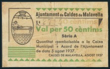 CALDES DE MALAVELLA (GIRONA). 50 Céntimos. 5 de Agosto de 1937. Serie A. (González: 7279). Muy raro. MBC.