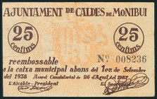 CALDES DE MONTBUI (BARCELONA). 25 Céntimos. Mayo 1937. (González: 7283). MBC.