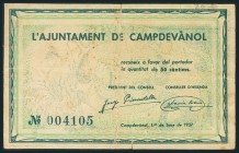 CAMPDEVANOL (GIRONA). 50 Céntimos. 1 de Junio de 1937. (González: 7328). MBC.
