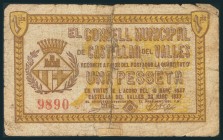 CASTELLAR DEL VALLES (BARCELONA). 1 Peseta. Marzo 1937. (González: 7421). Reforzado con cinta adhesiva de la época. RC.