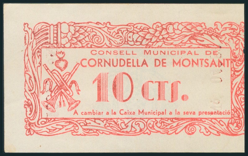 CORNUDELLA DE MONTSANT (TARRAGONA). 10 Céntimos. (1937ca). (González: 7696). Imp...