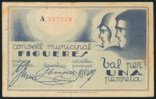 FIGUERES (BARCELONA). 1 Peseta. Marzo 1937. Serie A. (González: 7850). MBC.