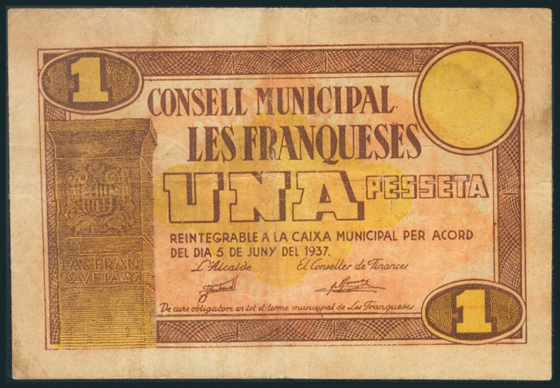 FRANQUESES (BARCELONA). 1 Peseta. 5 de Junio de 1937. (González: 7931). MBC.