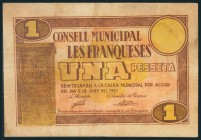 FRANQUESES (BARCELONA). 1 Peseta. 5 de Junio de 1937. (González: 7931). MBC.