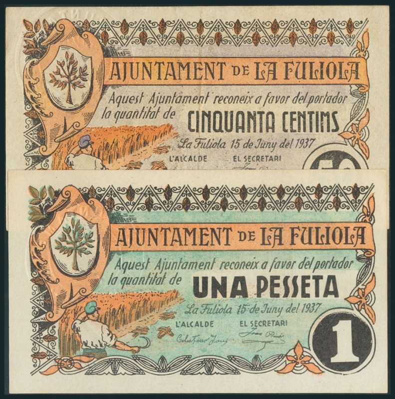 LA FULIOLA (LERIDA). 50 Céntimos y 1 Peseta. 15 de Junio de 1937. (González: 794...