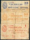 GARCIA (TARRAGONA). 25 Céntimos, 50 Céntimos y 1 Peseta. 22 de Junio de 1937. (González: 7968/70). Muy raros. RC.