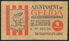 GELIDA (BARCELONA). 1 Peseta. 12 de Marzo de 1937. Serie A. (González: 8012). RC.