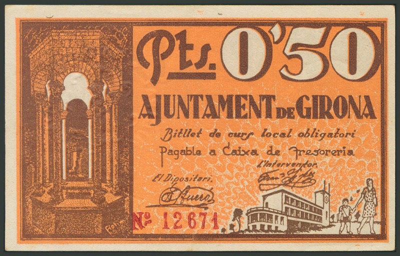 GERONA. 0´50 Pesetas. Junio 1937. (González: 8032). EBC.