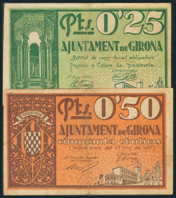 GIRONA. 25 Céntimos y 50 Céntimos. Abril 1937. (González: 8031/32). MBC.