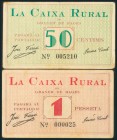 GRANER DE BAGES (BARCELONA). 50 Céntimos y 1 Peseta. (1938ca). (González: 8096/97). Raros. MBC.