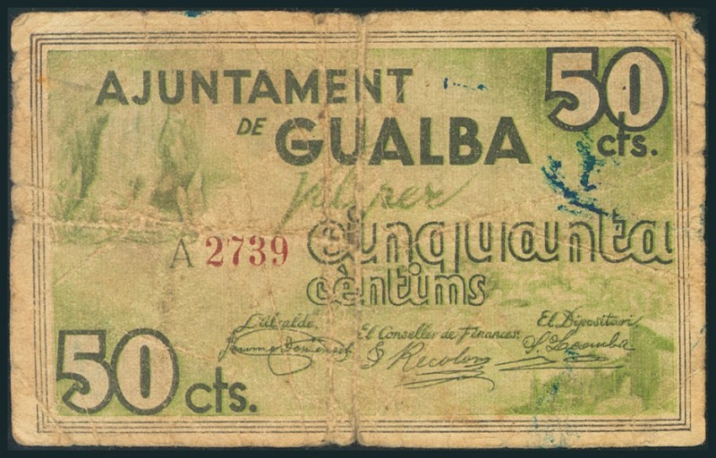 GUALBA (BARCELONA). 50 Céntimos. Mayo 1937. Serie A. (González: 8140). RC.