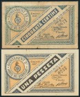 HORTS DEL LLOBREGAT (BARCELONA). 50 Céntimos y 1 Peseta. 11 de Julio de 1937. Series D y B, respectivamente. (González: 8203/04). EBC+/RC.