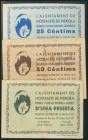 HOSTALETS DE PIEROLA (BARCELONA). 25 Céntimos, 50 Céntimos y 1 Peseta. Mayo 1937. El 25 cts sin numeración. (González: 8228/30). SC/MBC.