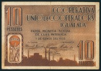 IGUALADA (BARCELONA). 10 Pesetas. 1 de Enero de 1938. Serie A. (González: 8256). MBC-.