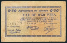 JUNEDA (HUESCA). 50 Céntimos. 1 de Abril de 1937. (González: 8294). Muy raro. MBC.