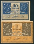 MANRESA (BARCELONA). 50 Céntimos y 1 Peseta. (1938ca). Series B y A, respectivamente. (González: 8494/95). SC/MBC.