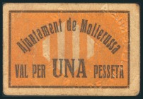 MOLLERUSSA (LERIDA). 1 Peseta. (1938ca). (González: 8710). Escaso. MBC.
