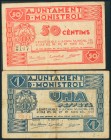 MONISTROL DE MONTSERRAT (BARCELONA). 50 Céntimos y 1 Peseta. 27 de Mayo de 1937. (González: 8726, 8727). MBC.