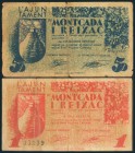 MONTCADA I REIXAC (BARCELONA). 50 Céntimos y 1 Peseta. Mayo 1937. Sin sello estampado. (González: 8774, 8775). RC.