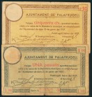 PALAFRUGELL (GERONA). 50 Céntimos y 1 Peseta. Febrero 1937. Serie A, ambos. (González: 9071/72). MBC.