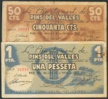 PINS DEL VALLES (BARCELONA). 50 Céntimos y 1 Peseta. 12 de Mayo de 1937. Serie A. (González: 9244/45). BC.