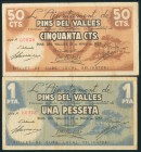 PINS DEL VALLES (BARCELONA). 50 Céntimos y 1 Peseta. 12 de Mayo de 1937. Serie A, ambos. (González: 9244/45). MBC.