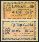 RIBA (TARRAGONA). 25 Céntimos y 50 Céntimos. Junio 1937. (González: 9600, 9601). Raros. MBC.
