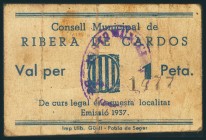 RIBERA DE CARDOS (LERIDA). 1 Peseta. 1937. (González: 9616). Raro. BC.