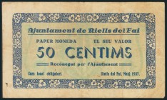 RIELLS DE FAI (BARCELONA). 50 Céntimos. Mayo 1937. (González: 9628). Muy raro. MBC.
