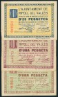 RIPOLL DEL VALLES (BARCELONA). 25 Céntimos y 1 Peseta (de este billete están las dos tonalidades conocidas). 21 de Abril de 1937. (González: 9662, 966...