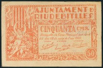 RIUDEBITLLES (BARCELONA). 50 Céntimos. 29 de Mayo de 1937. (González: 9676). Raro. MBC.