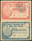 ROCA DEL VALLES (BARCELONA). 50 Céntimos y 1 Peseta. 16 de Abril de 1937. El 1 ps sin sello estampado. (González: 9701/02). EBC.