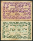 RUPIT (BARCELONA). 25 Céntimos y 1 Peseta. Junio 1937. (González: 9774/75). El 1 pts raro. MBC.