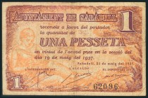 SABADELL (BARCELONA). 1 Peseta. 19 de Mayo de 1937. (González: 9777). MBC.